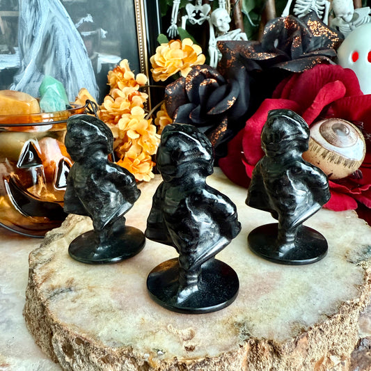 Black Obsidian Carved Chucky, Child's Play, Protective Stone