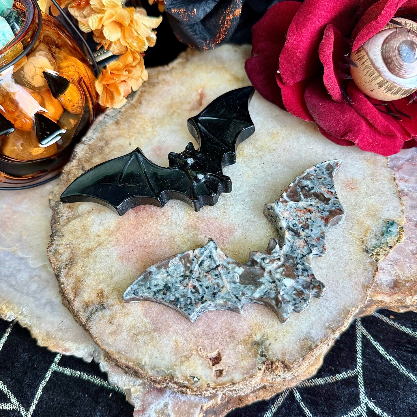 Large Carved Bat, Yooperlite or Black Obsidian