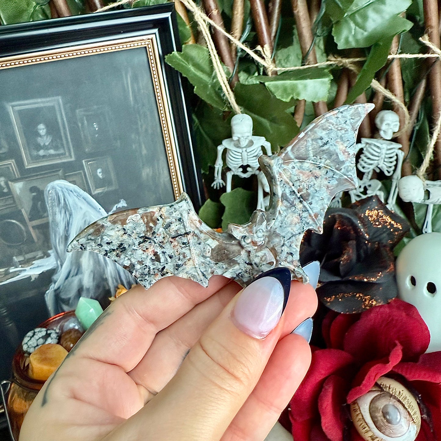 Large Carved Bat, Yooperlite or Black Obsidian