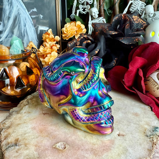 Titanium Obsidian Snake Skull, High Vibrating, Protective Stone