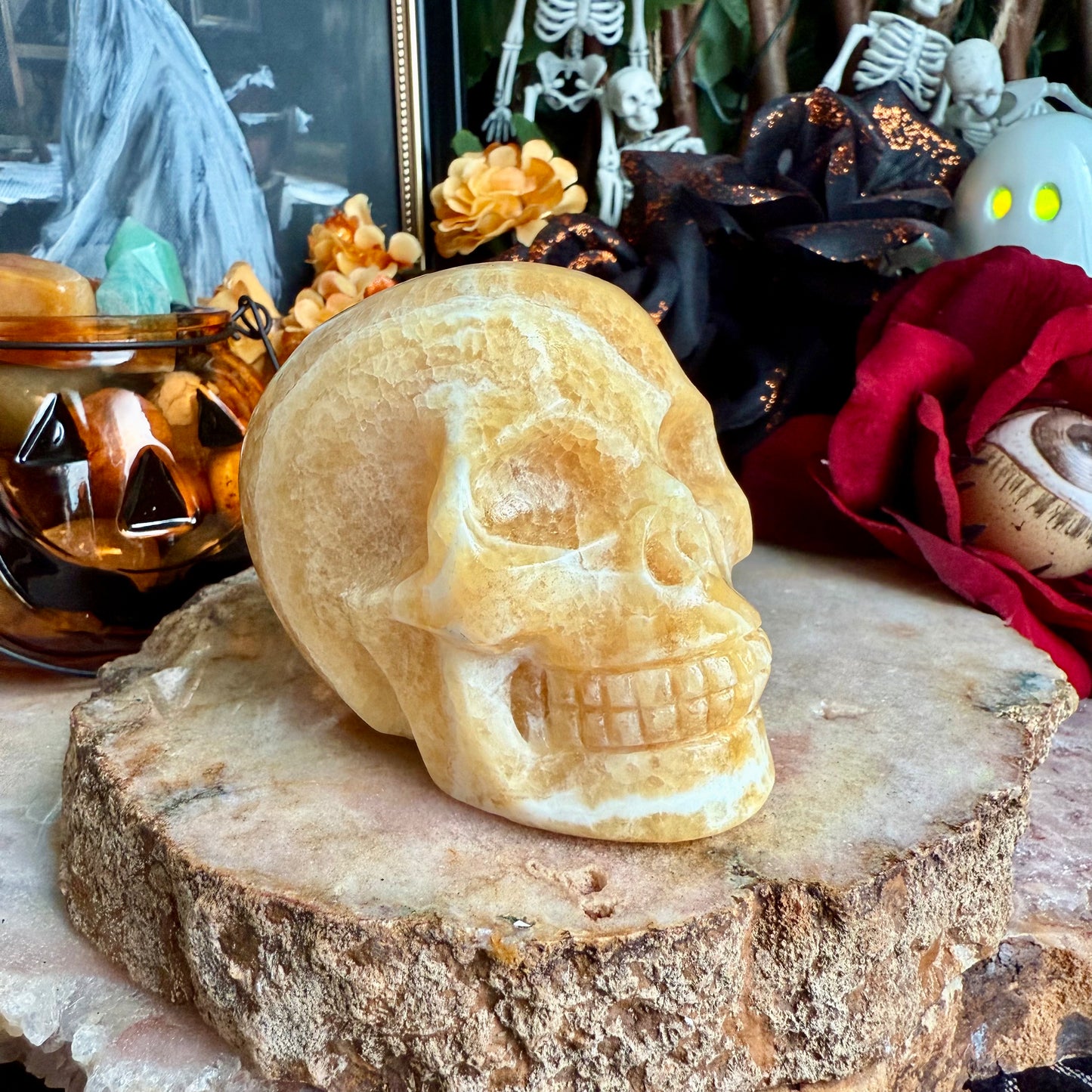 Orange Calcite Skull, Joy & Happiness, Emotional Balance
