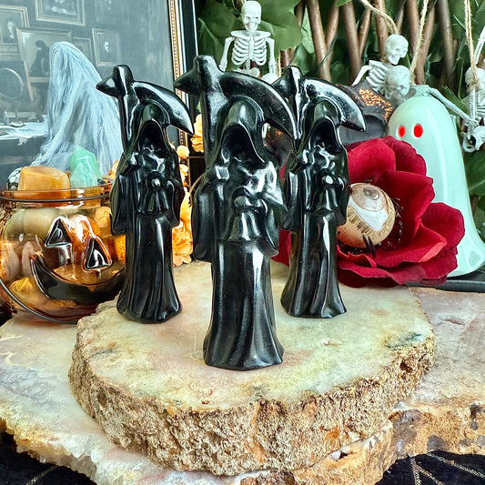 Black Obsidian Carved Grim Reaper, Intense Protection, Negativity Crystal