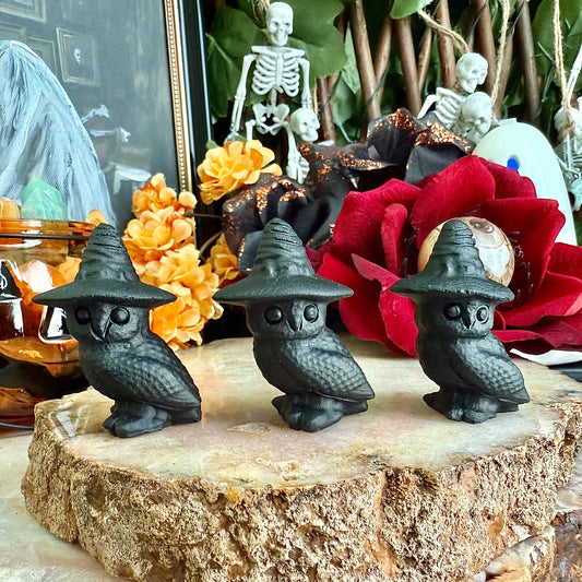 Black Obsidian Carved Witch Owl, Intense Protection, Negativity Crystal