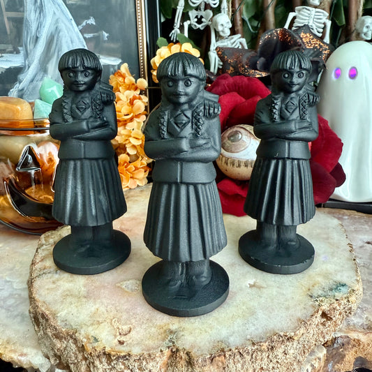 Black Obsidian Carved Wednesday Addams, Intense Protection, Negativity Crystal