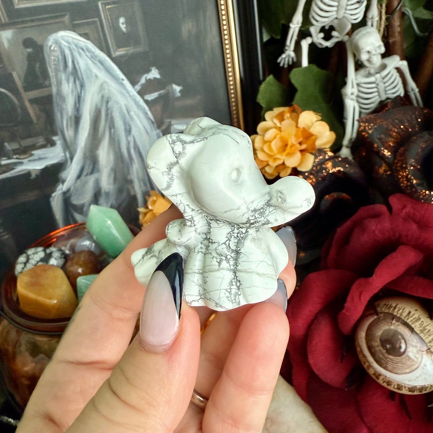 Howlite Carved Carved Zero, Calming Stone, Nightmare Before Christmas