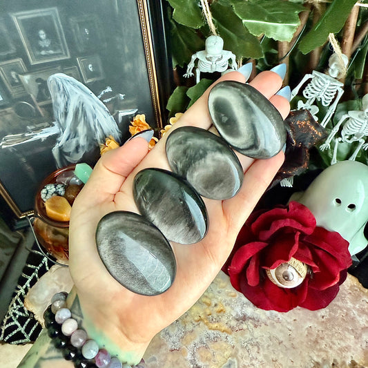 Silver Sheen Obsidian Palmstone, Powerful Protection, Purifying Stone