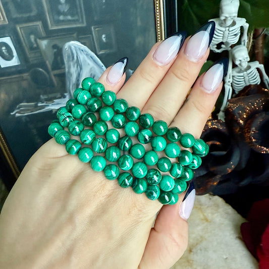 8mm Malachite Bracelet, Rare Powerful Crystal, Protective Stone