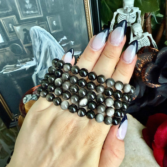 8mm Silver Sheen Obsidian Bracelet, Powerful Protection, Purifying Stone