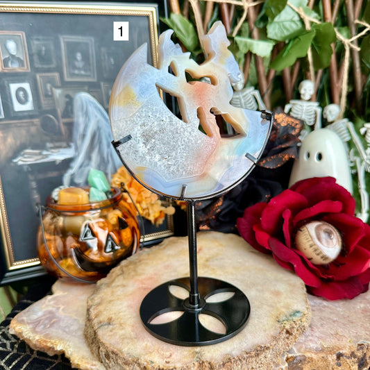 Druzy Blue Agate Carved Witch With Stand, Grounding, Calming & Soothing