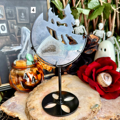 Druzy Blue Agate Carved Witch With Stand, Grounding, Calming & Soothing