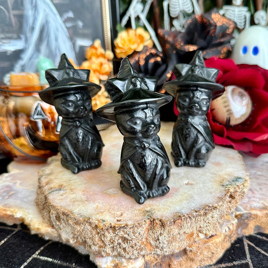 Black Obsidian Carved Witch Kitty, Intense Protection, Negativity Crystal