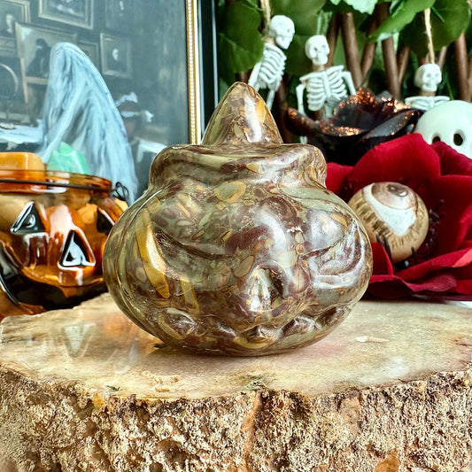 Large Bamboo Jasper Carved Jack-O-Lantern, Grounding, Stability