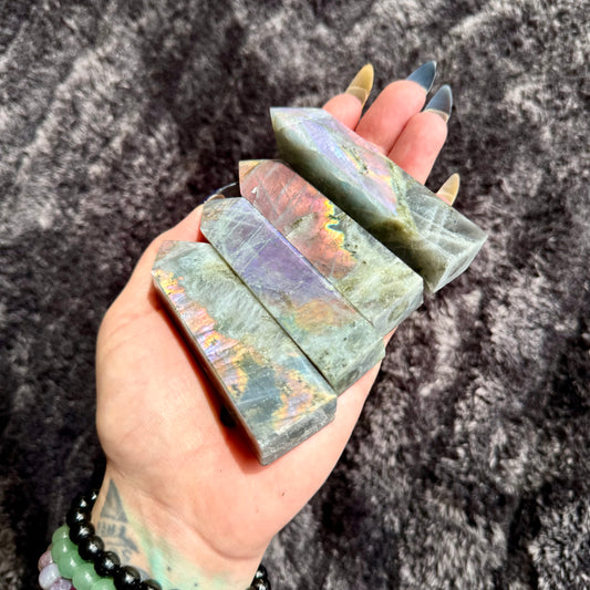High-Flash Sunset Labradorite Tower, Rainbow Flash, Intuition Crystal
