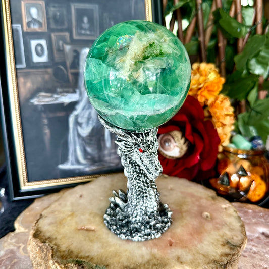 Large Druzy Mint Fluorite Sphere, Detoxing & Negativity Stone