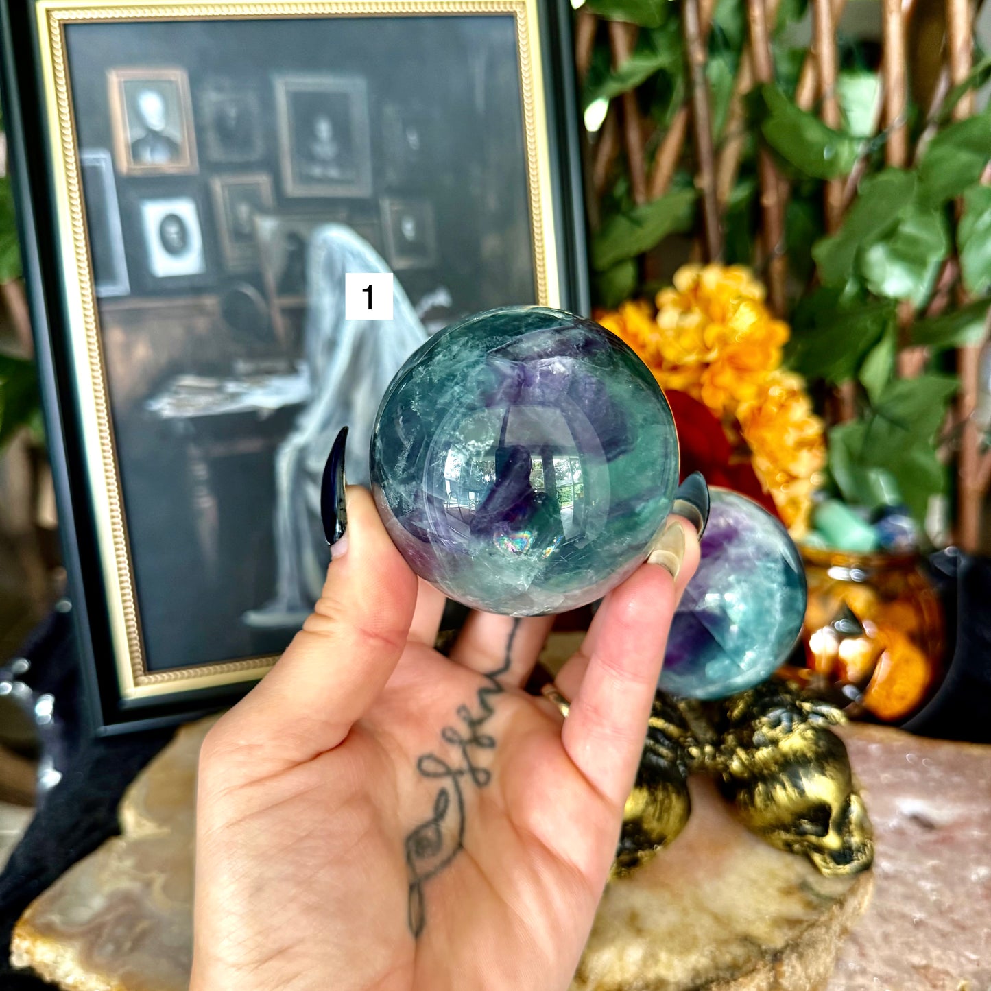 Rainbow Fluorite Sphere, Detoxing & Negativity Stone