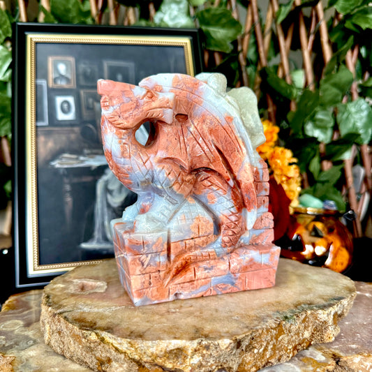Druzy Pink Agate Carved Dragon, Self-Love, Heart Chakra
