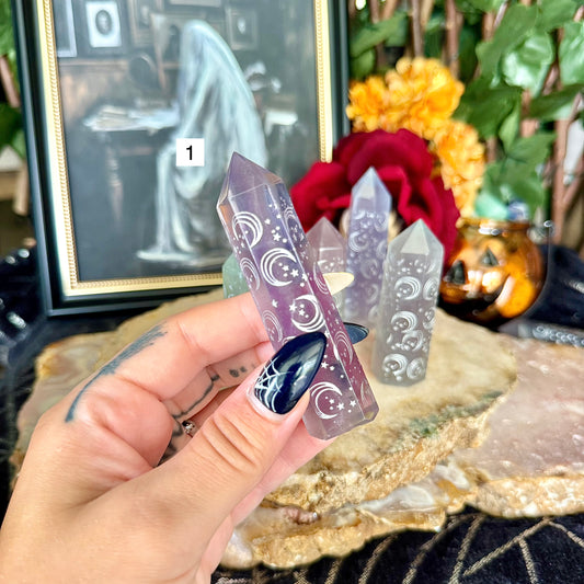 Moon & Star Rainbow Fluorite Tower, Detoxifying, Aura Cleansing