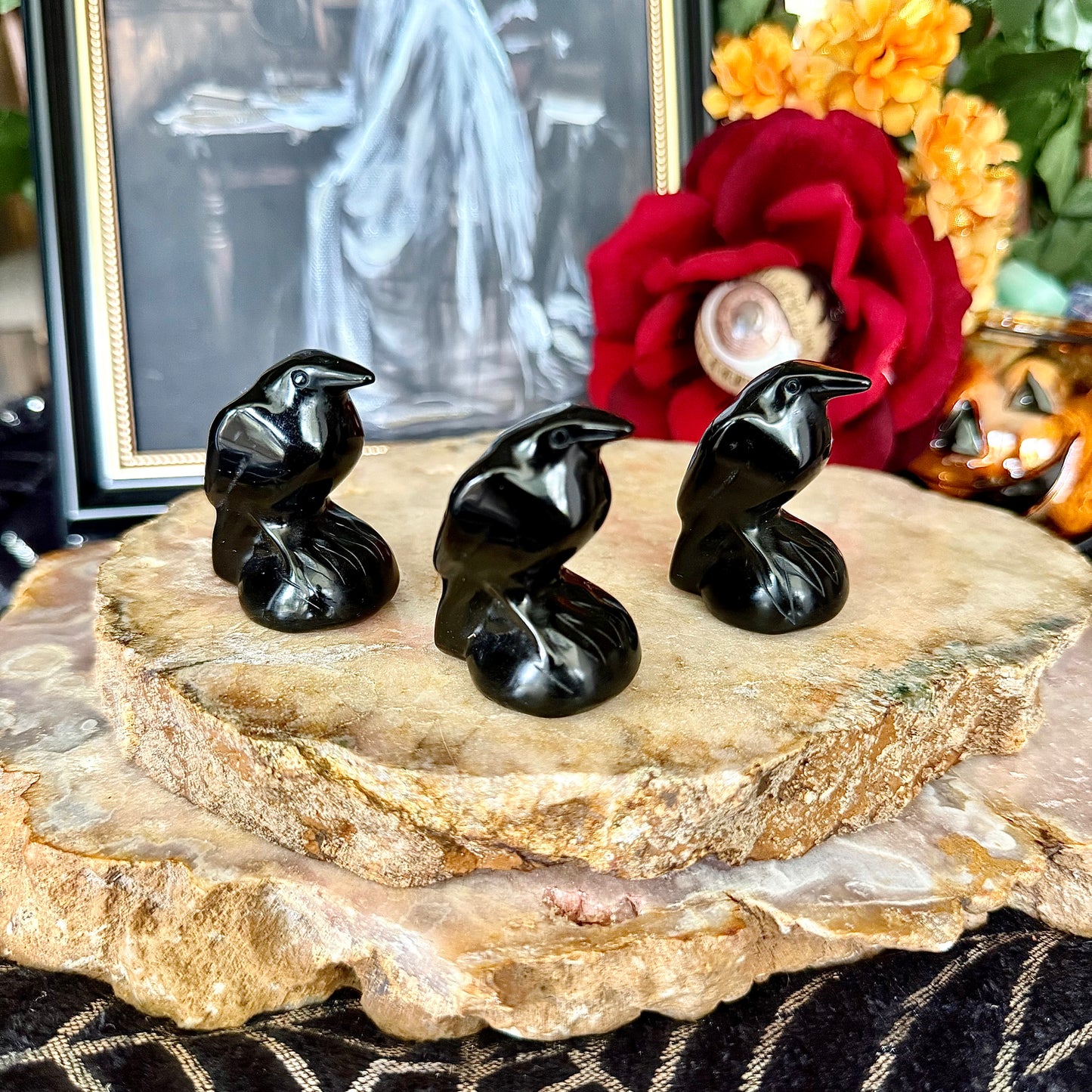 Black Obsidian Carved Crow, Intense Protection, Negativity Stone