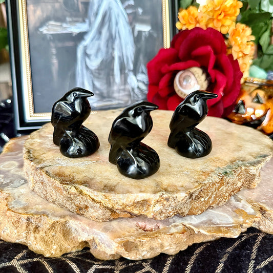 Black Obsidian Carved Crow, Intense Protection, Negativity Stone