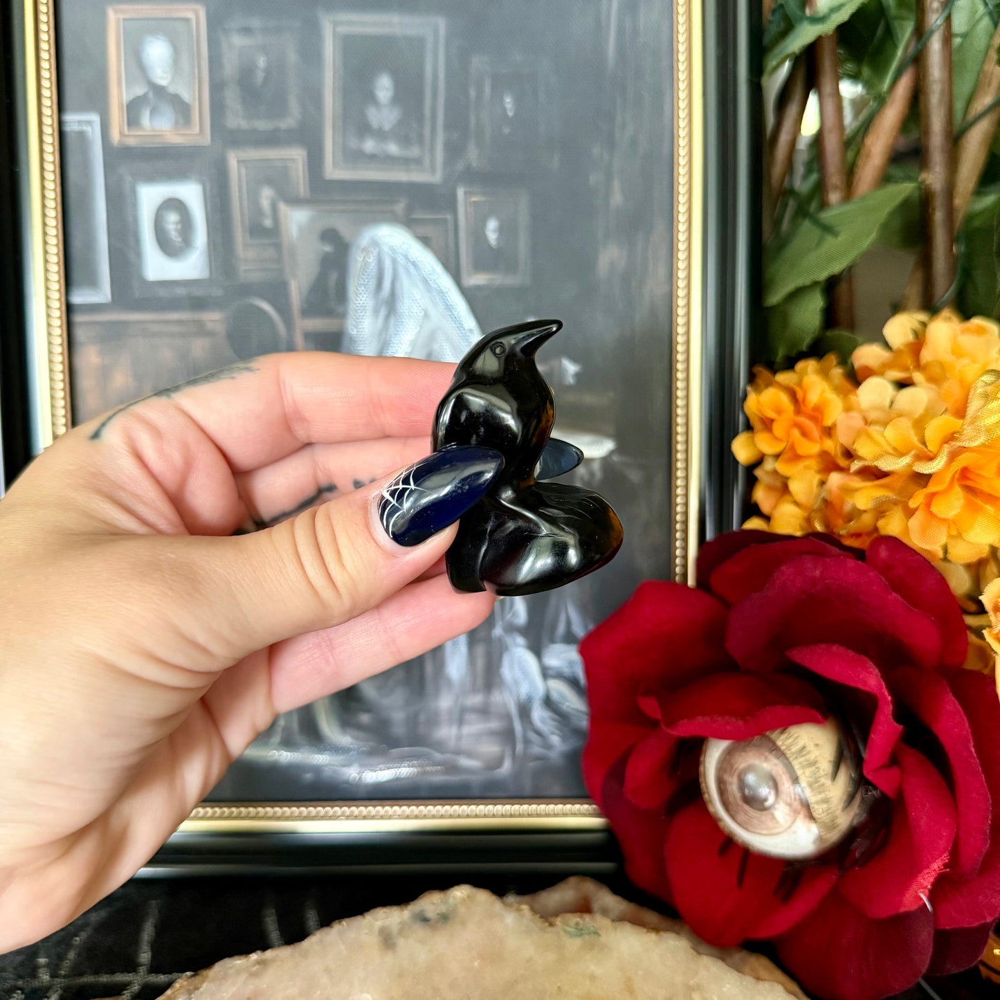 Black Obsidian Carved Crow, Intense Protection, Negativity Stone