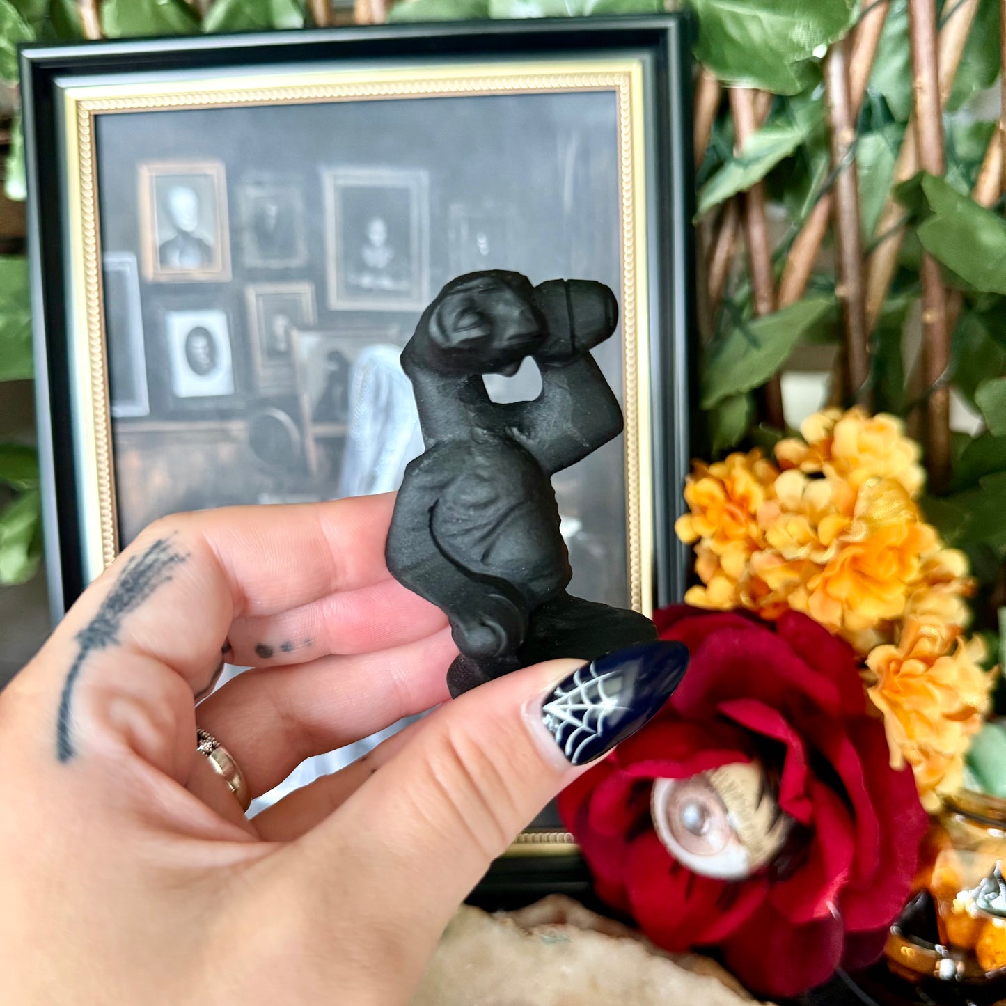 Black Obsidian Carved ET, Intense Protection, Negativity Crystal