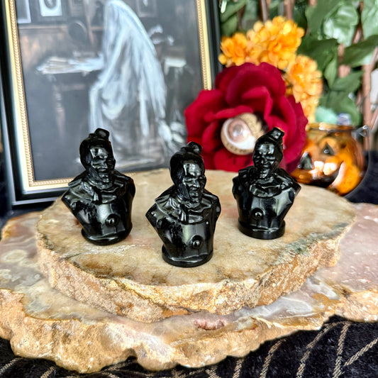 Black Obsidian Carved Art The Clown, Terrifier, Negativity Crystal