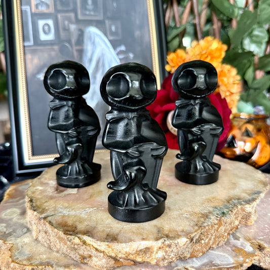 Black Obsidian Carved Jack & Sally, Nightmare Before Christmas, Negativity Crystal