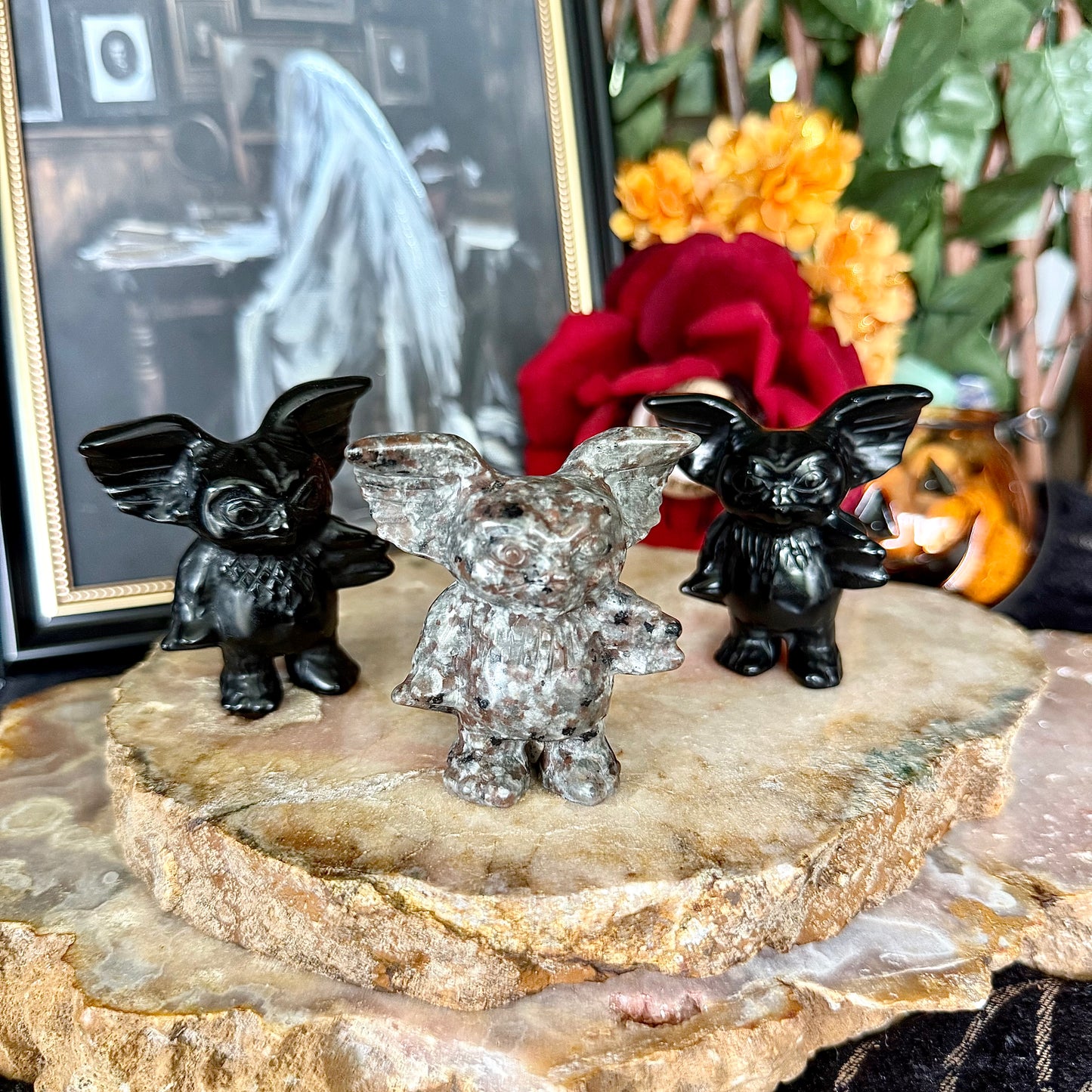 Black Obsidian Or Yooperlite Carved Gizmo, Gremlins, Negativity Crystal
