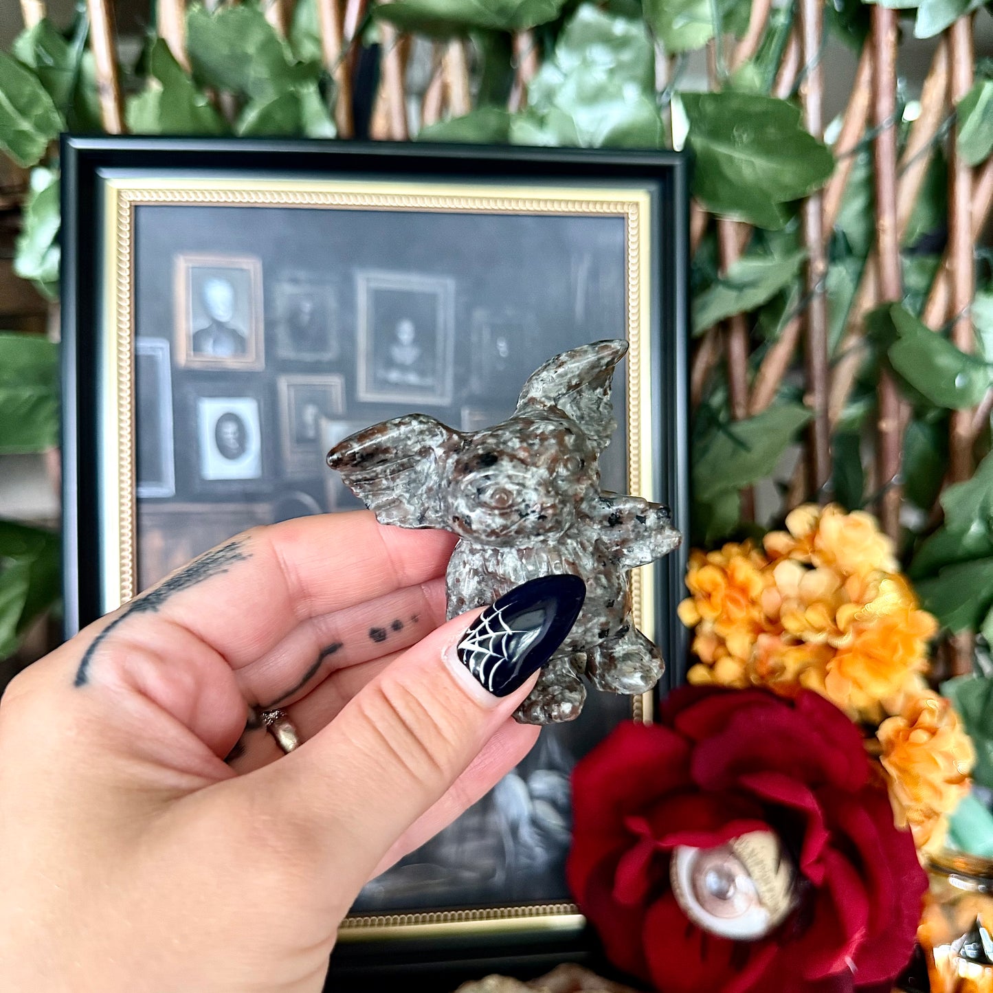 Black Obsidian Or Yooperlite Carved Gizmo, Gremlins, Negativity Crystal