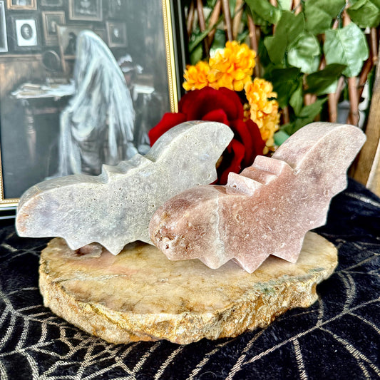 Pink Amethyst Carved Bat, Heart Chakra, New Beginnings Stone