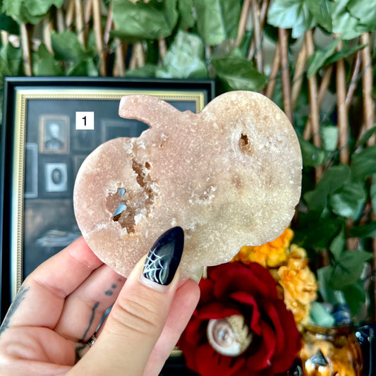 Druzy Pink Amethyst Carved Pumpkin, Heart Chakra, New Beginnings Stone