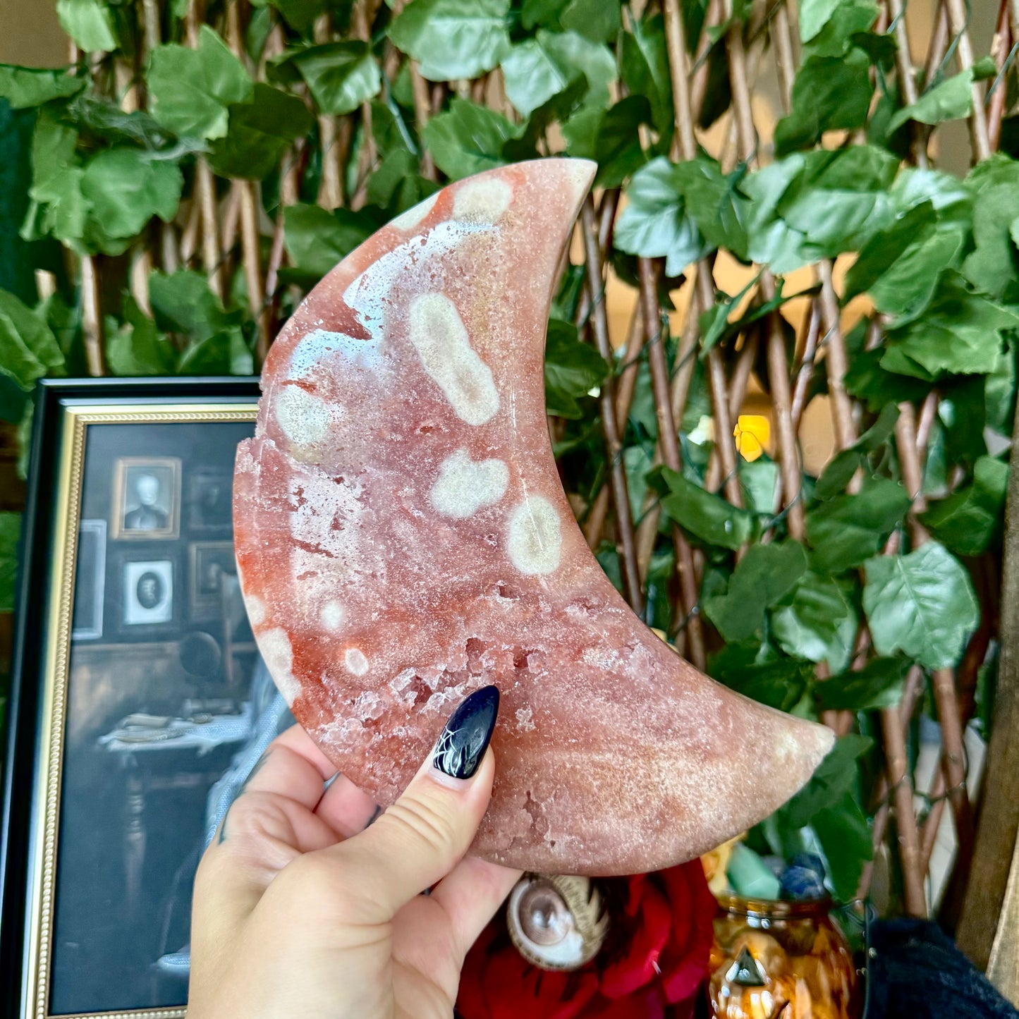 Large Druzy Pink Amethyst Crescent Moon, Heart Chakra, New Beginnings Stone