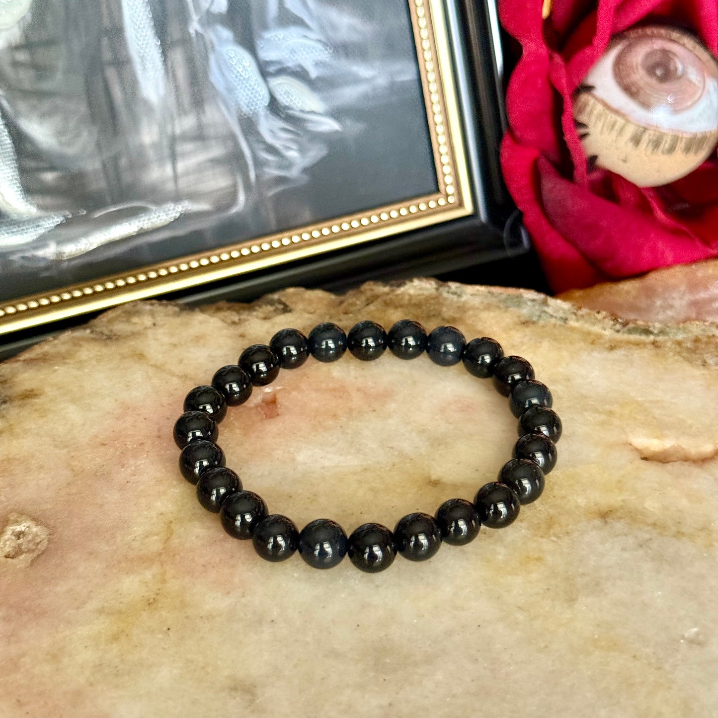 8mm Black Obsidian Bracelet, Intense Protection, Negativity Crystal