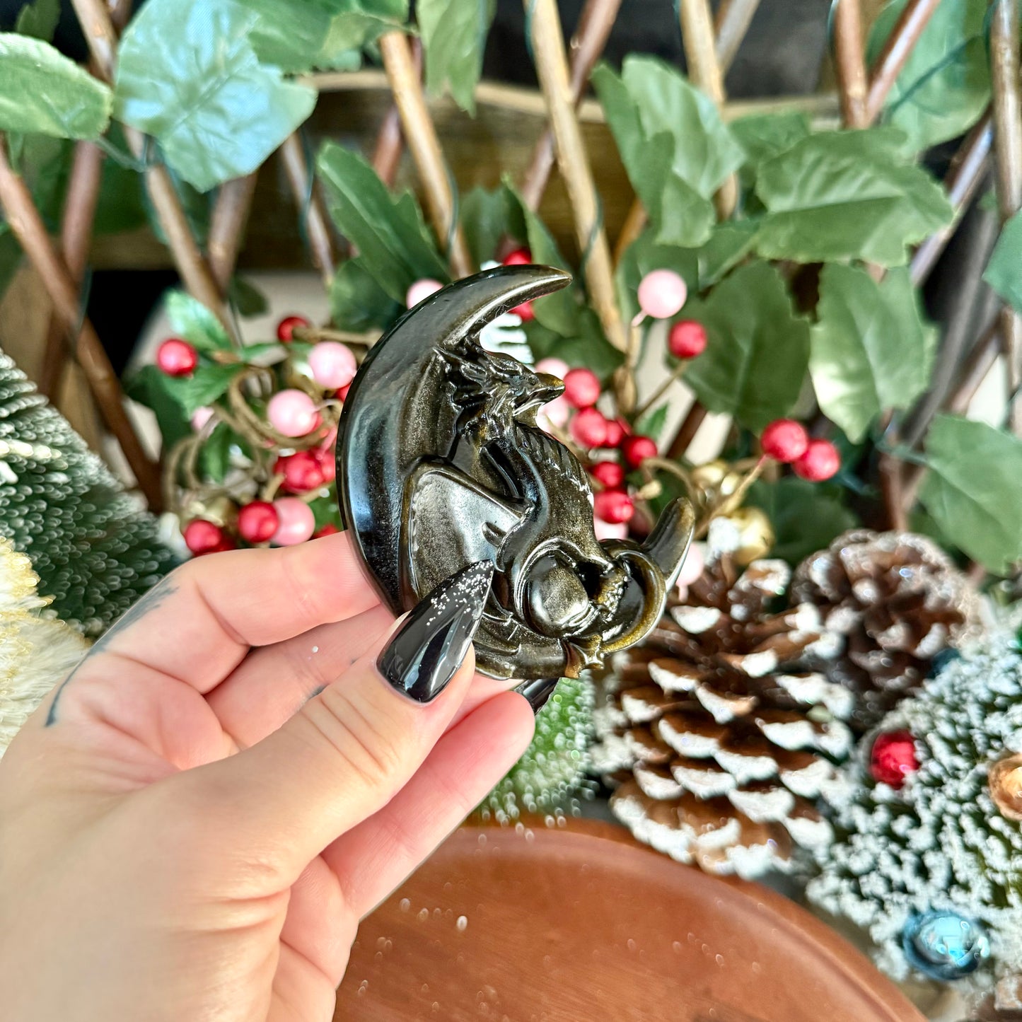 Black Sheen Obsidian Flying Dragons, Highly Protective, Negativity Stone