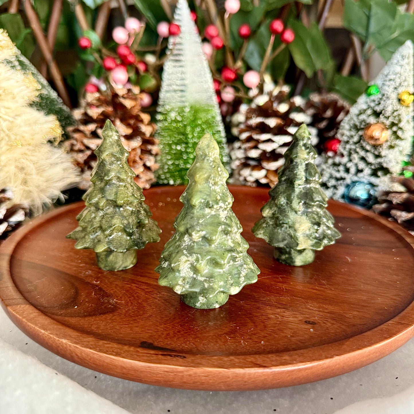 Serpentine Carved Christmas Trees, Healing & Aura Cleansing Stone