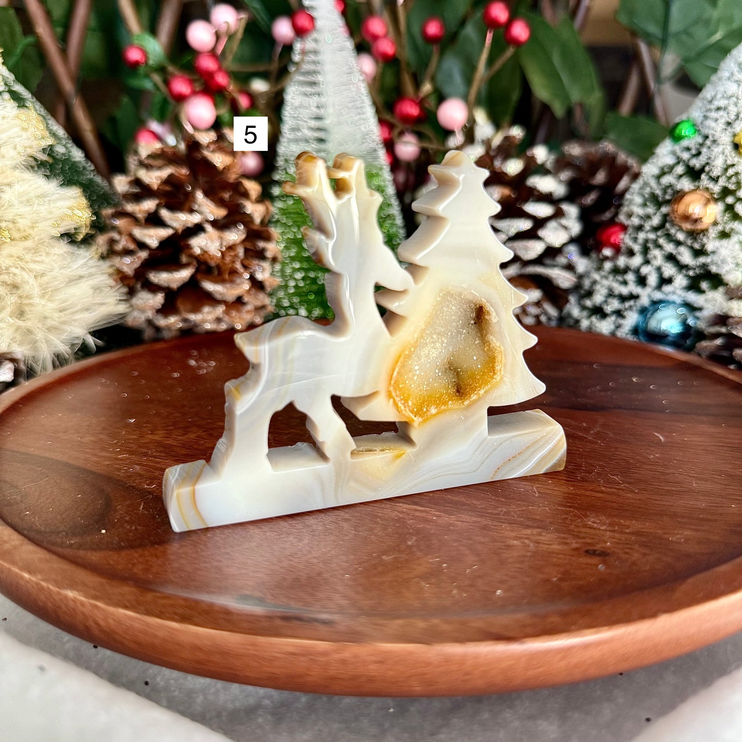 Druzy Blue Agate Christmas Tree Reindeear, Grounding, Calming & Soothing