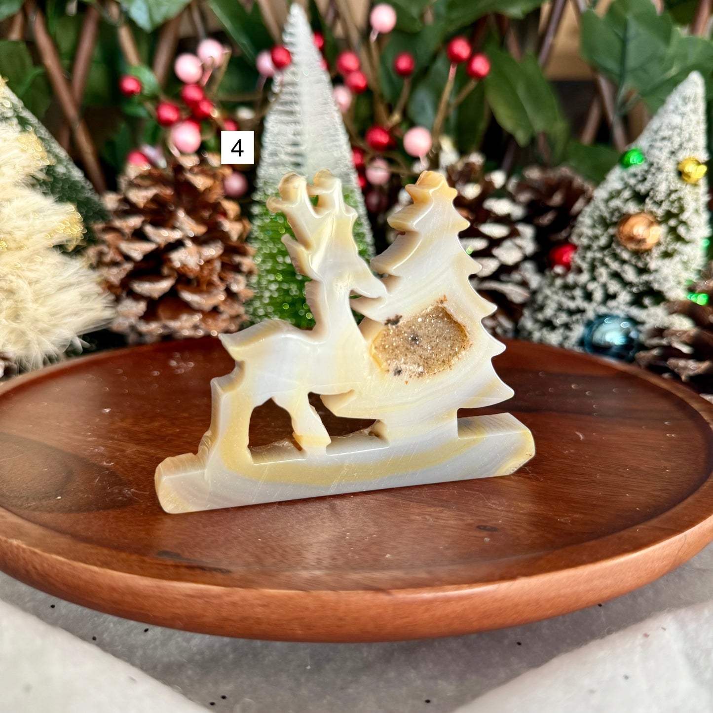 Druzy Blue Agate Christmas Tree Reindeear, Grounding, Calming & Soothing