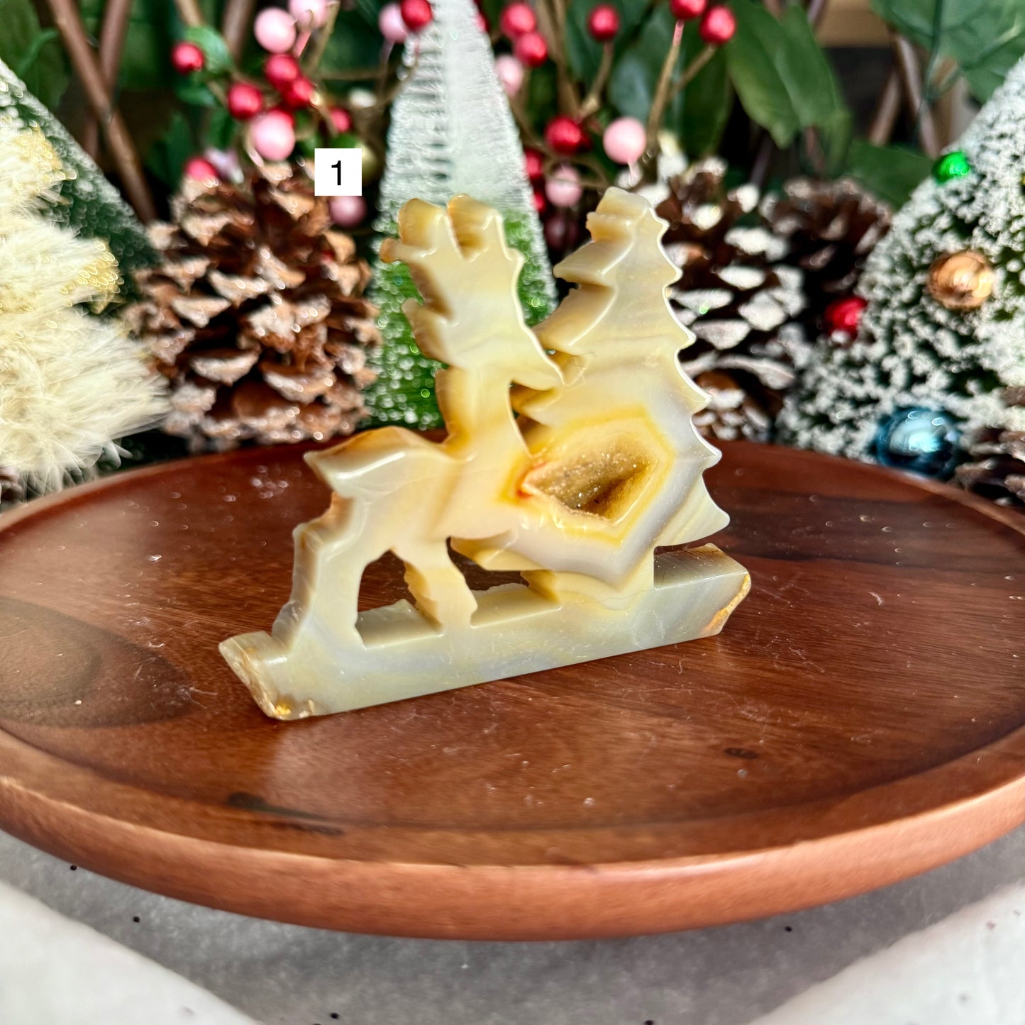 Druzy Blue Agate Christmas Tree Reindeear, Grounding, Calming & Soothing