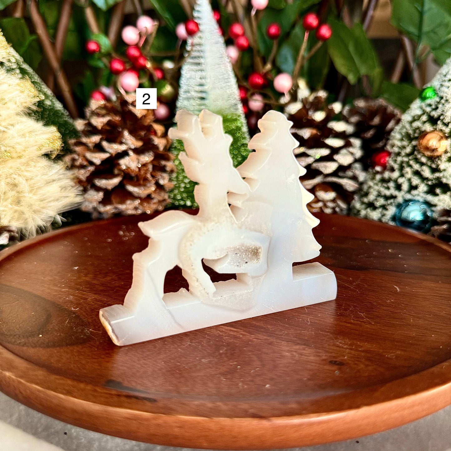 Druzy Blue Agate Christmas Tree Reindeear, Grounding, Calming & Soothing