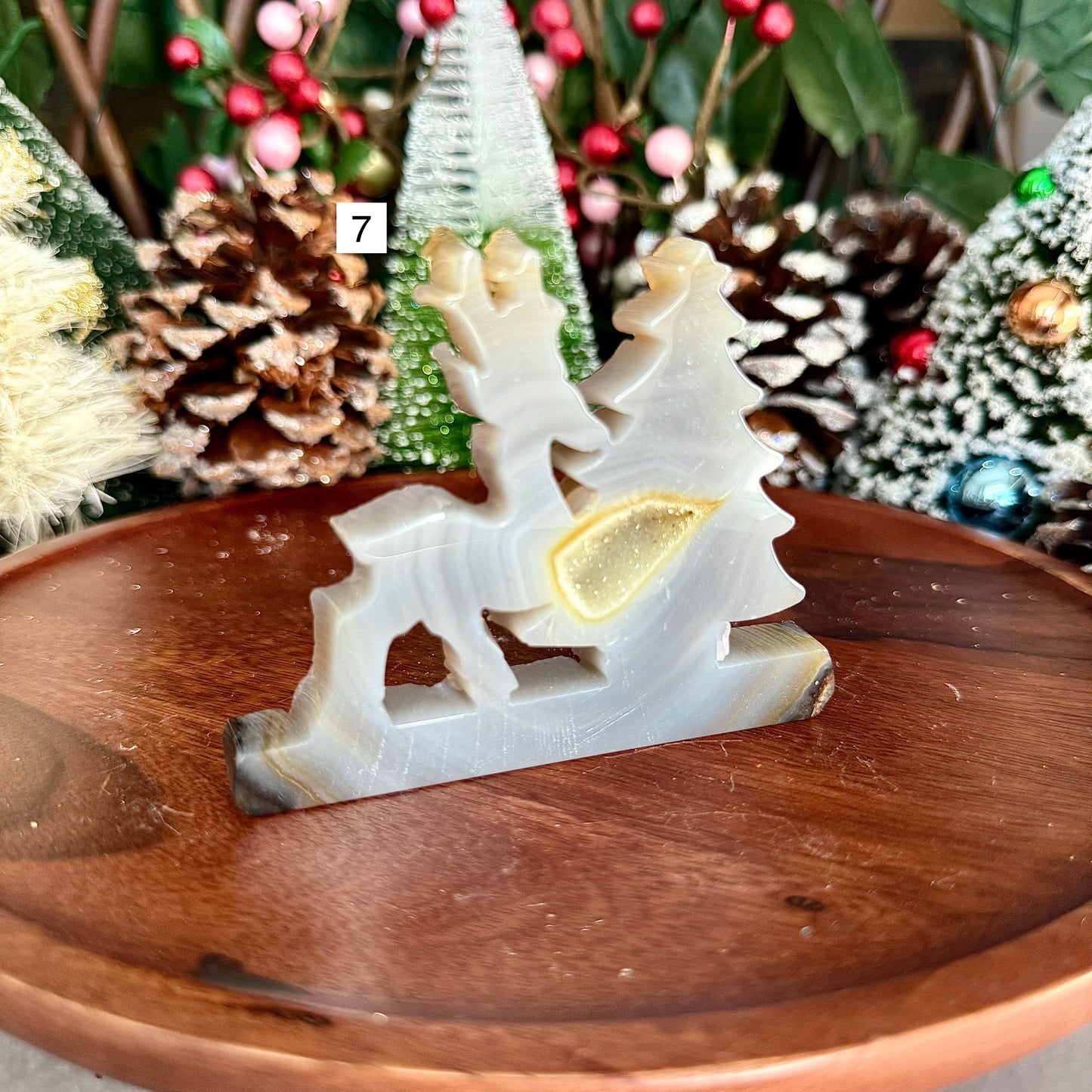 Druzy Blue Agate Christmas Tree Reindeear, Grounding, Calming & Soothing