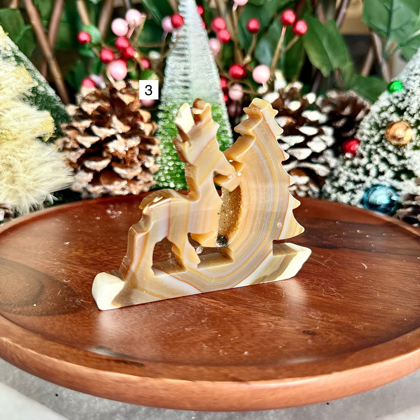 Druzy Blue Agate Christmas Tree Reindeear, Grounding, Calming & Soothing