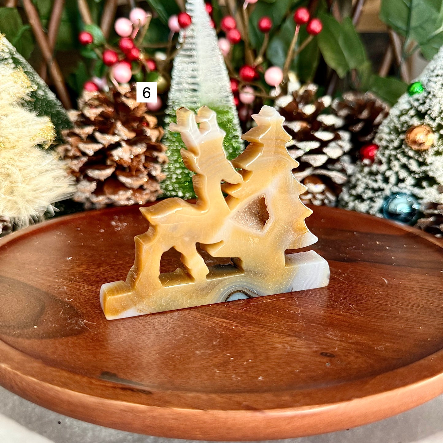 Druzy Blue Agate Christmas Tree Reindeear, Grounding, Calming & Soothing