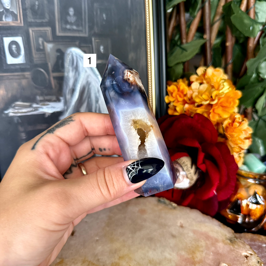 Blue Flower Agate Tower, New Beginnings & Transformation Stone